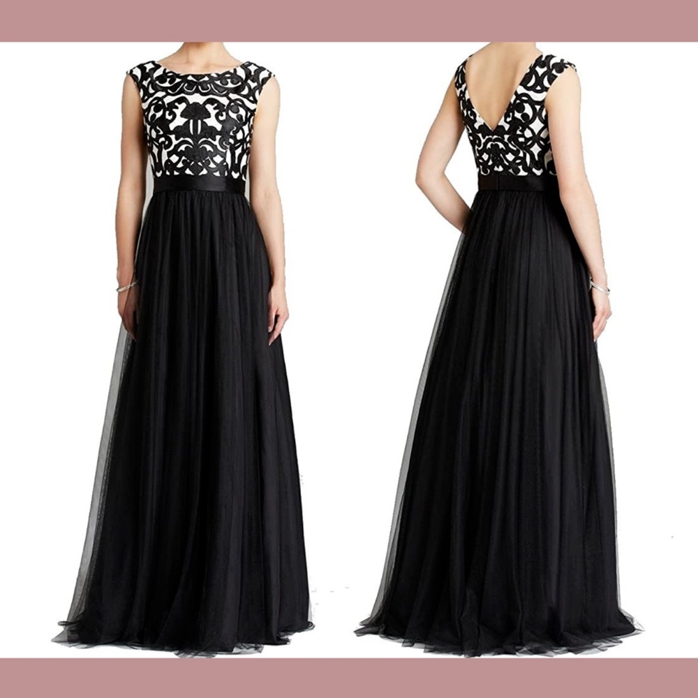 NEW‎ $395 Aidan Mattox Embroidered Bodice Mesh Ballgown [ SZ 2 ]